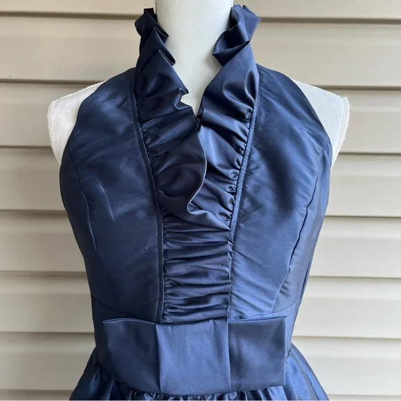 •Alfred Sung• Midnight Blue Ruffle Halter Event Dress - Size 4 - Picture 4 of 9